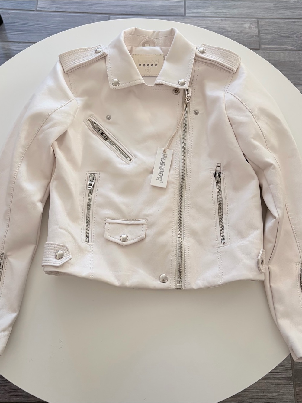 Blank NYC Women's White Leather Moto Jacket
